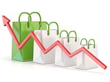 Shopping bag increasing chart. Sales growth chart. 3D