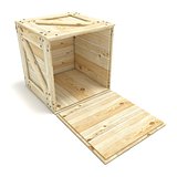 Open wooden box. 3D