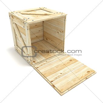 Open wooden box. 3D