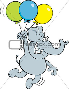 Cartoon Elephant Holding Balloons