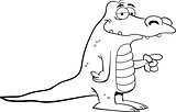 Cartoon Illustration of an Alligator Pointing