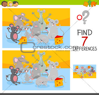 find differences game with mice animal characters