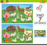 find differences game with farm animals