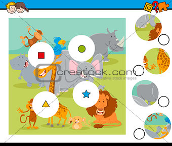 match pieces puzzle with safari wild animals