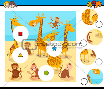 match pieces puzzle with monkeys and giraffes