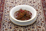 chicken fesenjan, pomegranate walnut stew, iranian persian cuisine