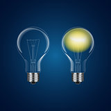 Two realistic lightbulb - on and off, vector