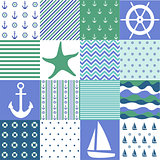 Sea seamless patterns, nautical design, marine elements