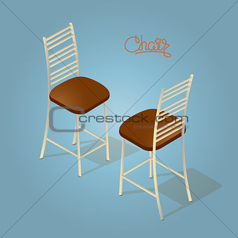 Isometric cartoon chair icon isolated on blue.