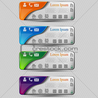 The vector set of colored transparent banners with different symbol