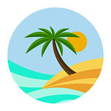 BEACH THEME. vector illustration of the wave, tropical island palm trees and the sun