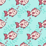 Marine seamless pattern with fish