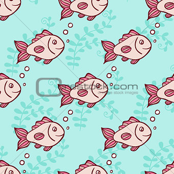 Marine seamless pattern with fish