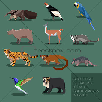 Set of flat geometric south America animals