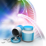 Medicine and bottle with dna in color back ground