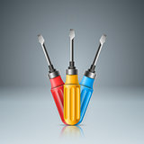 Three screwdriver realistic icon on the grey background.