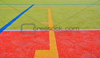 Color lines on playing field. Copy space. Sport texture and background