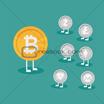 Cryptocurrency on blue background, digital currency, futuristic digital money