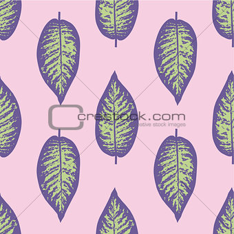 Dieffenbachia ultra violet tropical leaf seamless pattern. Vector illustration