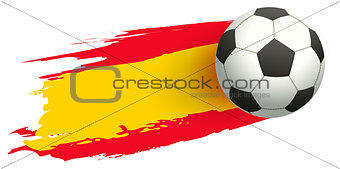 Soccer ball in background of Spanish flag