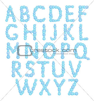 Alphabet, bubbles letters, foam font, vector