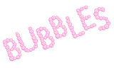 Pink bubbles sign made from soap bubbles, pink bubbles word, vector logotype, badge