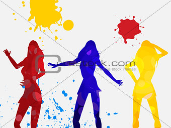 Coloured dancing female silhouettes on white background