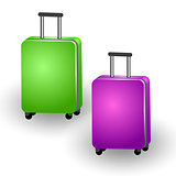 Green and purple suitcases for banner decoration, leaflets, book