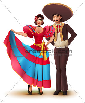 Young woman and man in Mexican national traditional clothes
