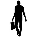 Silhouette of People with bag and shopping on White Background
