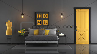Gray and yellow master bedroom