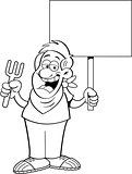 Cartoon Man Holding a Fork and a Sign