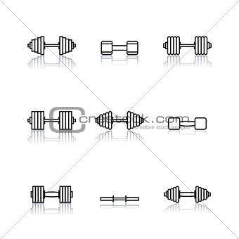 Icons dumbbells of thin lines, vector illustration.
