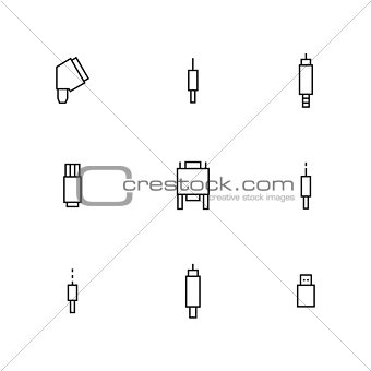 Set of different video and audio connectors, vector illustration.
