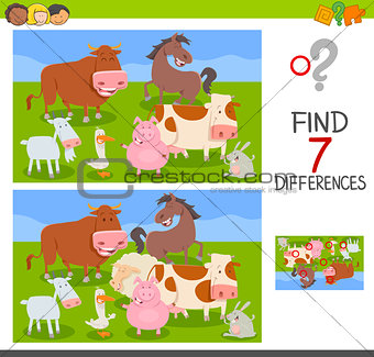 differences game with farm animals group