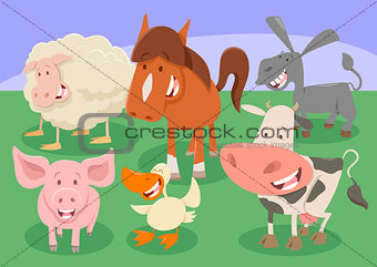 farm animals group cartoon illustration