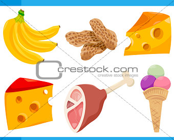 food objects cartoon set illustration