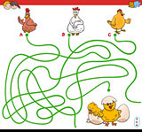 paths maze game with hens and chickens