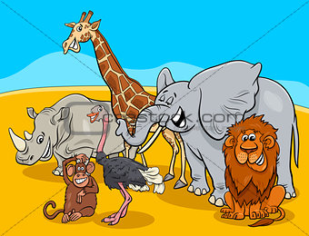 cartoon safari animal characters group