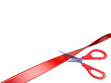 Scissors cutting red ribbon 3D