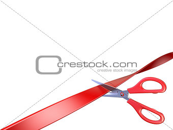 Scissors cutting red ribbon 3D