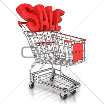 Red shopping cart with sale sign