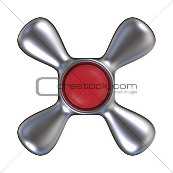 Water tap with red plastic center. Top view. 3D