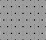 Seamless pattern with black white hexagons and striped lines.