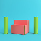 Red display stand with two cylinders on bright blue background i