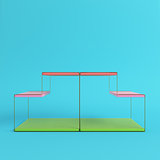 Empty wire display stand with shelves on bright blue background 