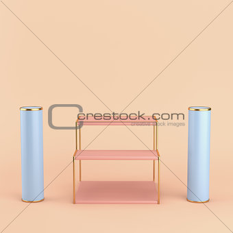 Empty display stand with two cylinders on bright background in p