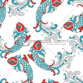 Vector Seamless Pattern with karp fishes
