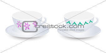 White empty cup mockup on plate vector design. Isolated on white background
