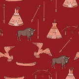 Seamless pattern with American Indian  sketches